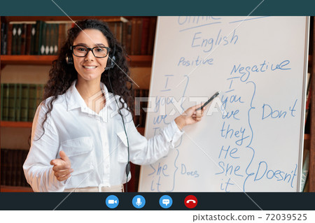 English teacher explaining lesson, talking to camera 72039525