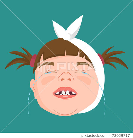 Little girl with swollen cheek crying because of toothache, vector illustration. 72039717