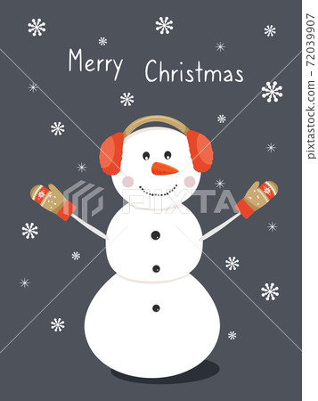 Snowman in headphones and mittens. Christmas card. 72039907