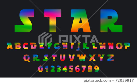 Alphabet colorful template. Set of letters and numbers futuristic design. Vector illustration 72039917