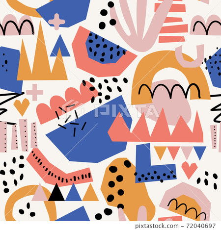 Abstract shapes seamless vector background. Repeating contemporary paper cut shapes background Abstract shapes seamless vector background. Repeating contemporary paper cut shapes background 72040697