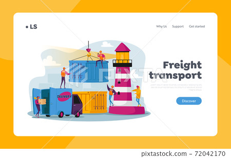 Global Maritime Logistic Landing Page Template. Characters Work in Seaport Load Cargo, Shipping Port with Harbor Crane Global Maritime Logistic Landing Page Template. Characters Work in Seaport Load Cargo, Shipping Port with Harbor Crane 72042170