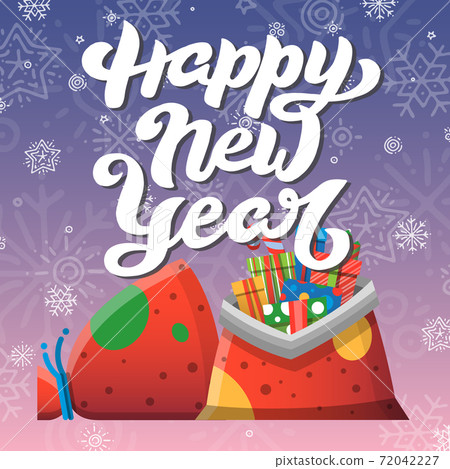 New Year russian greeting card with cartoon... - Stock Illustration ...