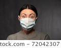 Healthy woman using medical protective mask to health protection 72042307