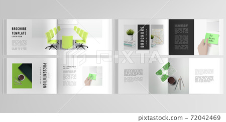Vector layouts of horizontal presentation design templates for landscape design brochure, cover design, flyer, book design, magazine. Home office concept, study or freelance, working from home. Vector layouts of horizontal presentation design templates for landscape design brochure, cover design, flyer, book design, magazine. Home office concept, study or freelance, working from home. 72042469