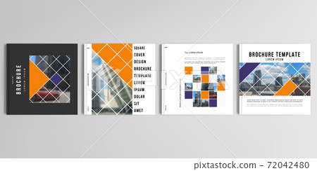 Realistic vector layouts of cover mockup templates for square brochure, cover design, flyer, book design, magazine, poster. Abstract design project in geometric style with squares and place for photo. Realistic vector layouts of cover mockup templates for square brochure, cover design, flyer, book design, magazine, poster. Abstract design project in geometric style with squares and place for photo. 72042480