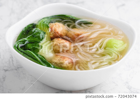 Chinese soup with chicken dumplings and vermicelli 72043074