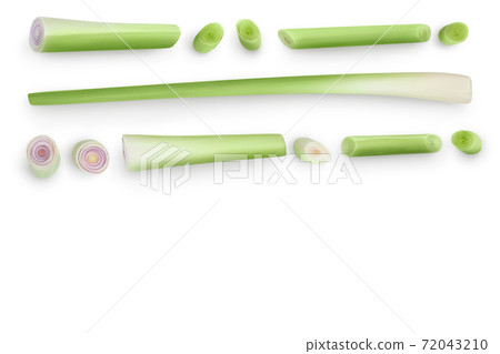 Fresh Lemongrass isolated on white background with clipping path. Top view with copy space for your text. Flat lay 72043210