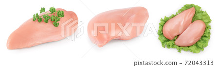 Fresh chicken fillet isolated on white background with full depth of field. Set or collection Fresh chicken fillet isolated on white background with full depth of field. Set or collection 72043313