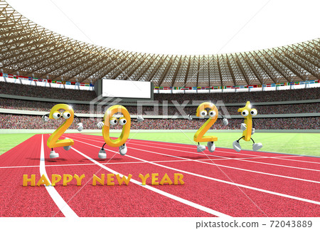 2021 (Reiwa 3rd year) New Year's card material with an athletics stadium as a motif because it is the year of the Olympic Games 72043889