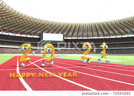 2021 (Reiwa 3rd year) New Year's card material with an athletics stadium as a motif because it is the year of the Olympic Games 72043891