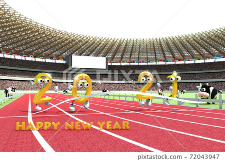 2021 (Reiwa 3rd year) New Year's card material with an athletics stadium as a motif because it is the year of the Olympic Games 72043947