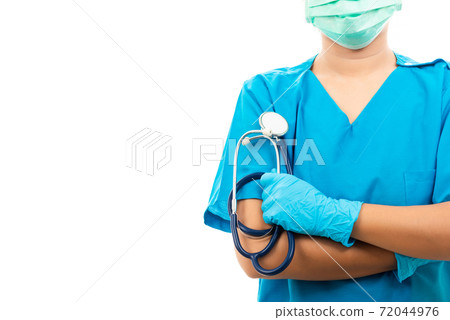 woman doctor in blue uniform crossed arms woman doctor in blue uniform crossed arms 72044976