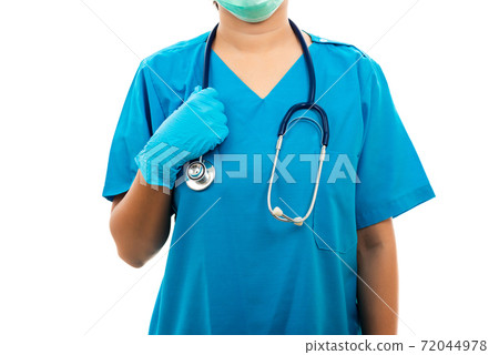 female nurse standing with stethoscope female nurse standing with stethoscope 72044978