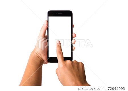Female touch to screen on modern mobile phone Female touch to screen on modern mobile phone 72044993