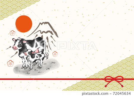 New Year's card 2021 Ox year Japanese style New Year's card of cow and Qinghai wave [without letters] 72045634
