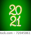 Glowing neon sign 2021 with wires, tubes and brackets. Vector element for New Year card, logo, calendar or other design. 72045861