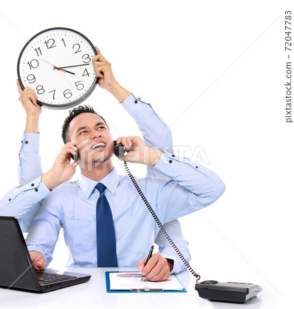 businessman busy multitasking 72047783
