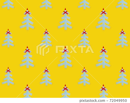 Christmas tree made of medical face masks on yellow paper background. Christmas seamless pattern 72049950