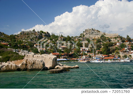 Kaleköy, an island of citadel ruins in the Mediterranean Sea 72051760