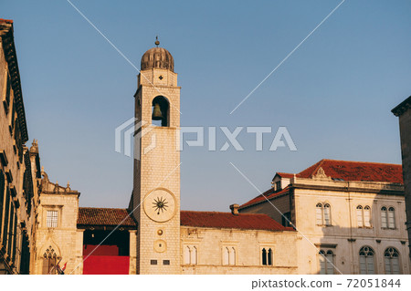 Dubrovnik Clock Tower at sunset, view from the city wall. 72051844