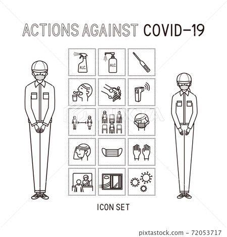 業務：電暈對策圖標集1，男女工作服（線條圖） 72053717
