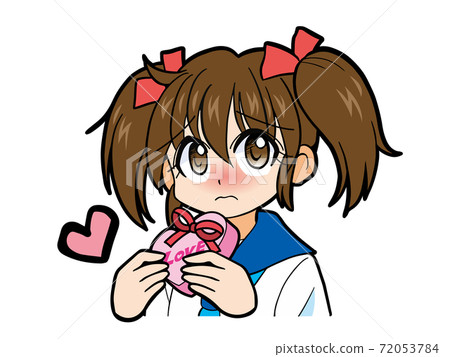 Girl in a sailor suit worried about giving Valentine's chocolate 72053784