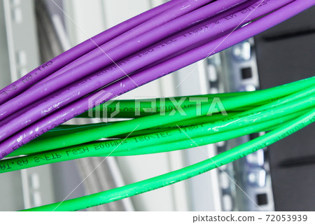 large group of UTP cables, Ethernet cables in rack cabinet, lead 72053939