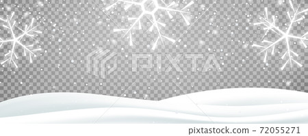 Snow landscape. Winter snowy transparent background overlay. 72055271