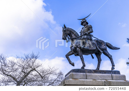 Blue Sky and Statue of Masamune Date, Sendai City, Miyagi Prefecture 72055448