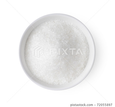 Close-up Monosodium glutamate ( MSG ) in white bowl on white background. Top view 72055897