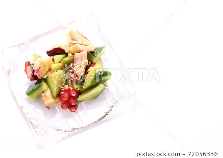 Octopus and cucumber vinegared white background glass plate 72056336