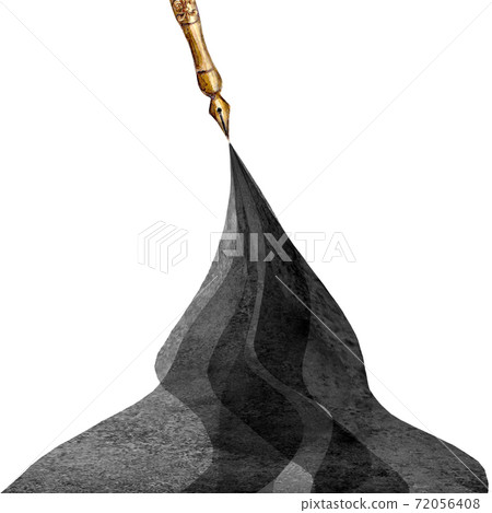 Vintage style fountain pen with spilled black ink on white background Vintage style fountain pen with spilled black ink on white background 72056408