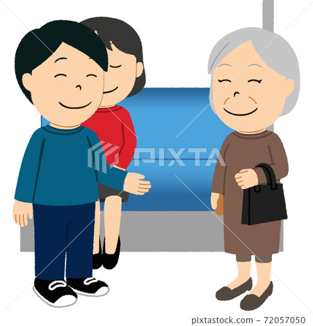 Illustration of a man giving up his seat to the elderly by train 72057050