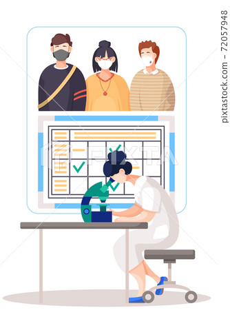 Medical worker in lab. Woman in white coat work with a microscope, an epidemiologist studies a virus 72057948