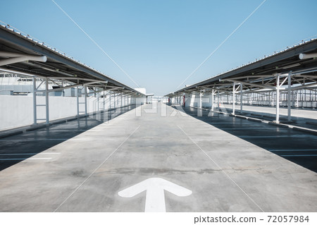 Car Parking Lot Area on Deck Floor of Shopping Mall, Perspective View Empty of Car Park Structure Building at Department Store. Auto Service Parking Lots 72057984