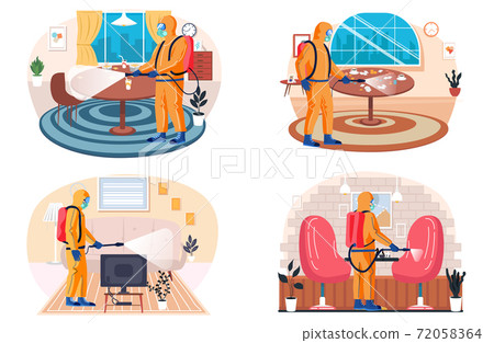 A man from epidemiological service doing disinfection in office to kill viruses and bacteria A man from epidemiological service doing disinfection in office to kill viruses and bacteria 72058364