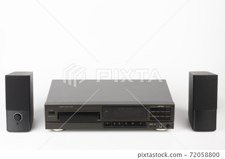 CD Player Stereo Hi-fi and two stereo speakers. High-end audio equipment on white background. CD Player Stereo Hi-fi and two stereo speakers. High-end audio equipment on white background. 72058800