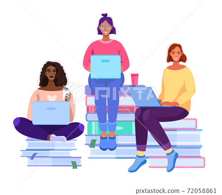 Online school or university education concept with studying women. Online school or university education concept with studying women. 72058861