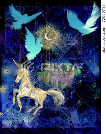三隻鴿子在月球上飛來飛去的插圖,獨角獸在雲層上奔跑,還有一座西方城堡 三隻鴿子在月球上飛來飛去的插圖,獨角獸在雲層上奔跑,還有一座西方城堡 72060758