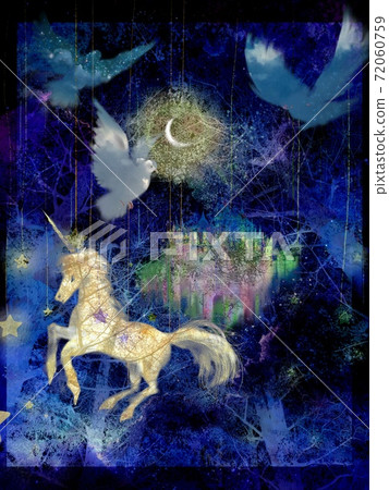三隻鴿子在月球上飛來飛去的插圖,獨角獸在雲層上奔跑,還有一座西方城堡 三隻鴿子在月球上飛來飛去的插圖,獨角獸在雲層上奔跑,還有一座西方城堡 72060759