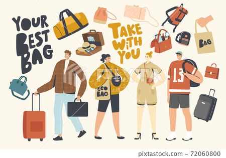 Tourists Characters with Different Luggage Bags. People Prepare to Go on Summer Vacation, Travel on Resort with Suitcase Tourists Characters with Different Luggage Bags. People Prepare to Go on Summer Vacation, Travel on Resort with Suitcase 72060800