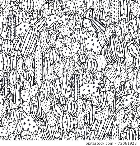 Cactuses black and white seamless pattern for coloring book. Succulent coloring page 72061928