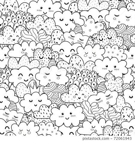 Doodle clouds black and white seamless pattern.... - Stock Illustration ...