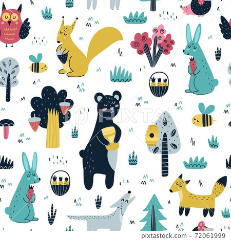Cute woodland animals seamless pattern. Forest background 72061999