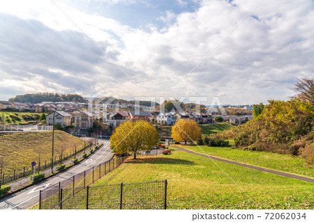 Suburban residential area overlooking from a hill Suburban residential area overlooking from a hill 72062034