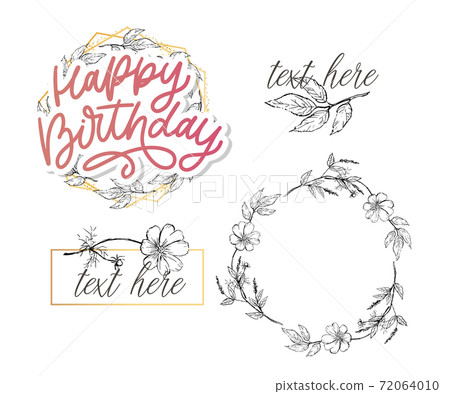 Happy Birthday lettering calligraphy slogan flowers vector illustration text Happy Birthday lettering calligraphy slogan flowers vector illustration text 72064010