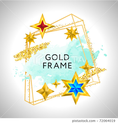 Abstract frame vector celebration background with pink watercolor golden stars and place for text. Abstract frame vector celebration background with pink watercolor golden stars and place for text. 72064019
