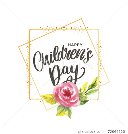 happy children's day, cute vector greeting card with funny letters in scandinavian style and cartoon landscape happy children's day, cute vector greeting card with funny letters in scandinavian style and cartoon landscape 72064220