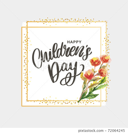happy children's day, cute vector greeting card with funny letters in scandinavian style and cartoon landscape happy children's day, cute vector greeting card with funny letters in scandinavian style and cartoon landscape 72064245